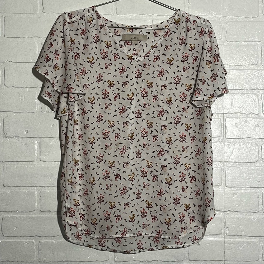 LOFT Womens Blouse Floral Top Flutter Sleeves Business Office Work Casual XS